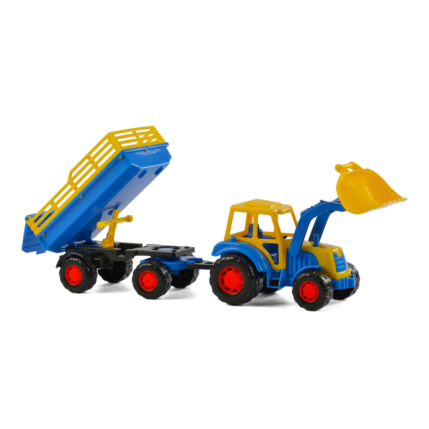 Polesie Tractor met Voorlader en Aanhanger Blauw