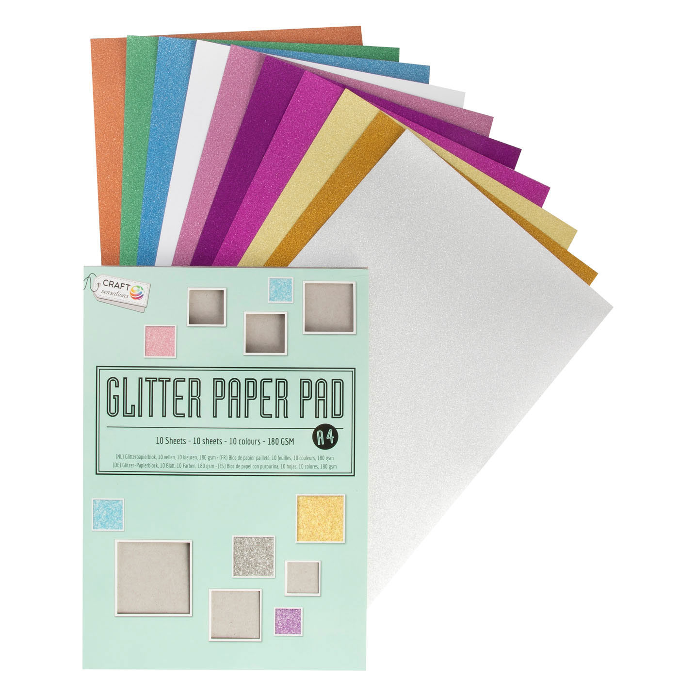 Glitter Papier Blok A4, 10 vellen (10 kleuren)