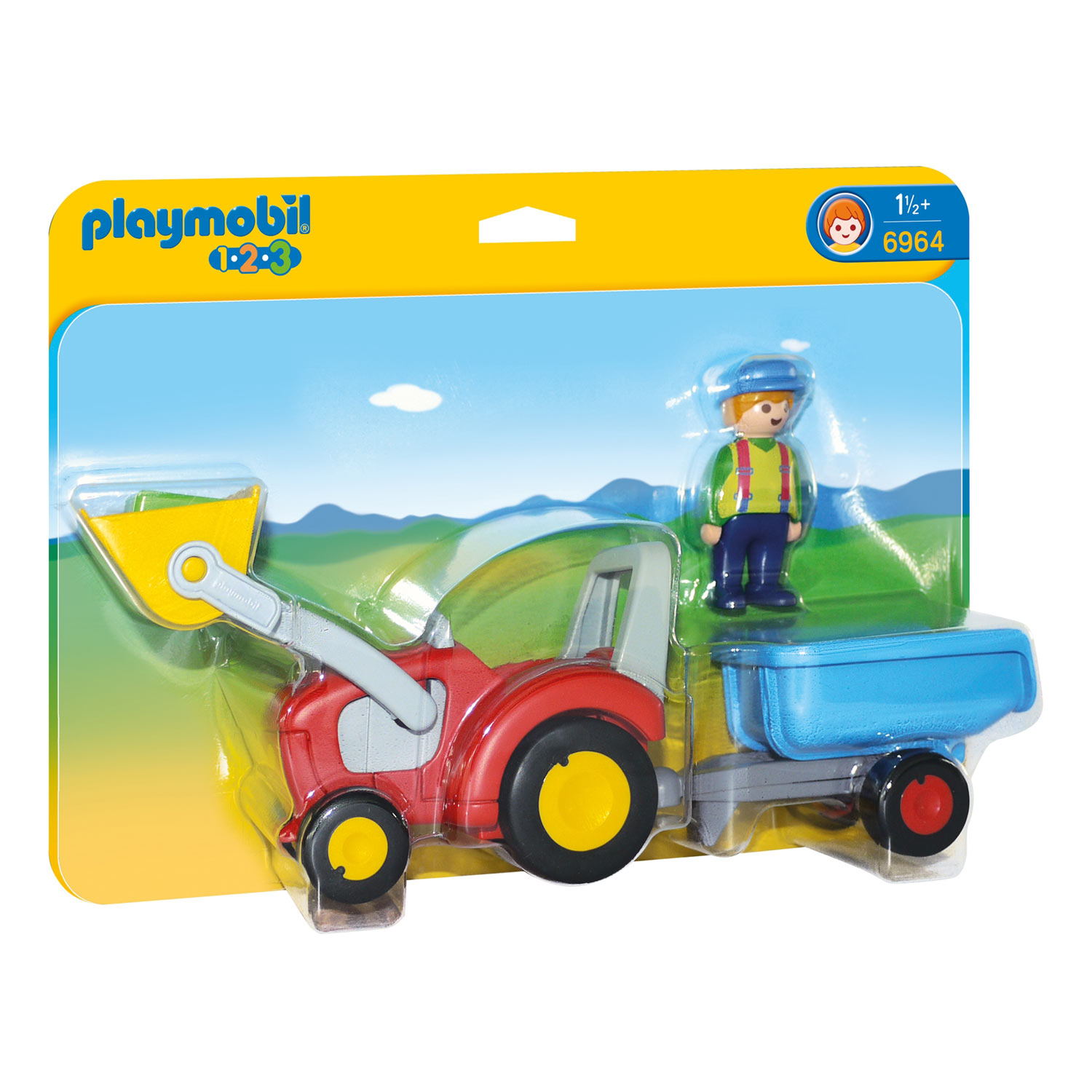 Playmobil 1.2.3. Boer met Tractor en Aanhangwagen - 6964